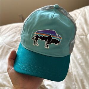 Patagonia Teal and Gray Trucker Hat with Buffalo Patch